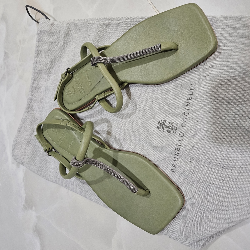 Brunello Cucinelli Green Leather Sandals